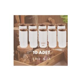 The Mia CAM0315 Ahşap Kapaklı Büyük Boy 1000 ML 10 Adet Cam Saklama Kabı