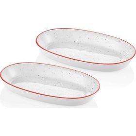 The Mia Dots Stoneware 2'li 26 cm Kırmızı Oval Kayık Tabak