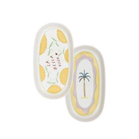 The Mia Italian Summer Desenli Seramik 2'li 29 cm Oval Servis Tabağı