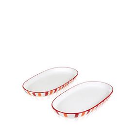 The Mia Joy Seramik Oval 2'li 17x30 cm Kırmızı Servis Tabağı Seti