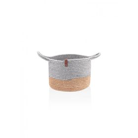 The Mia Jutte Kulplu Yuvarlak Bambu Gri 25x20 cm Sepet
