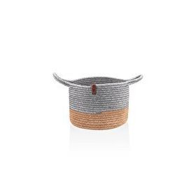 The Mia Jutte Kulplu Yuvarlak Bambu Gri 25x20 cm Sepet