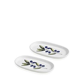 The Mia Olivos Desenli Seramik 26 cm Oval 2'li Servis Tabağı Seti
