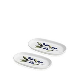 The Mia Olivos Desenli Seramik 29 cm Oval 2'li Servis Tabağı Seti