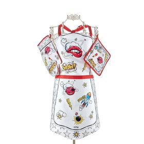 The Mia Popart 3'lü Set Tutaç Beyaz Önlük Eldiven