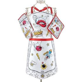 The Mia Popart 3'lü Set Tutaç Beyaz Önlük Eldiven