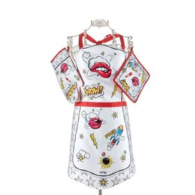 The Mia Popart 3'lü Set Tutaç Beyaz Önlük Eldiven