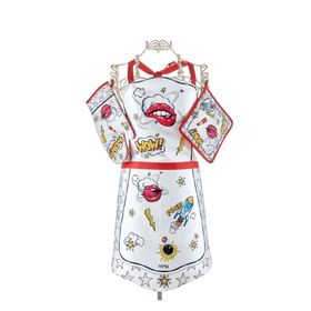 The Mia Popart 3'lü Set Tutaç Beyaz Önlük Eldiven