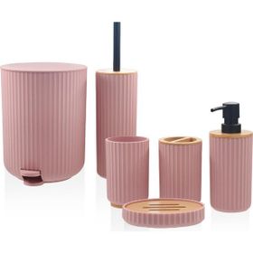 The Mia Stripe Pembe 6 Parça Banyo Seti