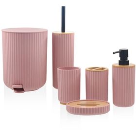 The Mia Stripe Pembe 6 Parça Banyo Seti