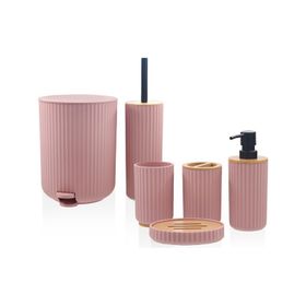 The Mia Stripe Pembe 6 Parça Banyo Seti