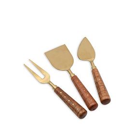 The Mia Wood Ahşap Saplı Çelik 3'lü Peynir Servis Takımı