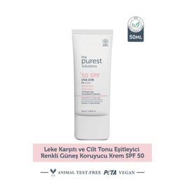 The Purest Solutions SPF50+ 50 ml Leke Karşıtı ve Cilt Tonu Eşitleyici Renkli Güneş Koruyucu Krem