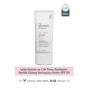 The Purest Solutions SPF50+ 50 ml Leke Karşıtı ve Cilt Tonu Eşitleyici Renkli Güneş Koruyucu Krem