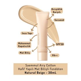 The Saem Saemmul Airy Cotton Natural Beige 30 ml Hafif Yapılı Mat Bitişli Fondöten