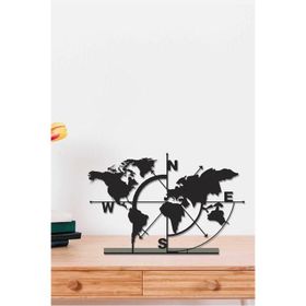 Thorqtech Dünya Haritası 18X26 cm Siyah Metal Masa Üstü Biblo
