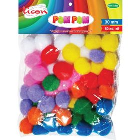 Ticon 30 mm 50'li Pastel Renkler Pompom