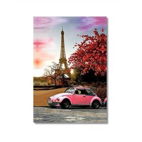 Tictac Eyfel Ve Pembe Araba 60x90 Cm Kanvas Tablo