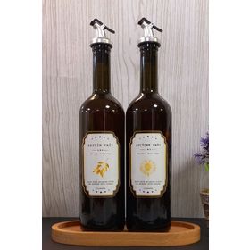 Tilbe Home Amber 2'li 750 ml Zeytinyağı Sıvıyağ Şişesi Yağdanlık Yağlık Seti