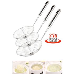 Tilbe Home Çelik Kevgir Süzgeç Patates Sebze Yağ Kızartma Lüx Servis Seti Mutfak Tel Kepçe Kızartma Kevgir Set