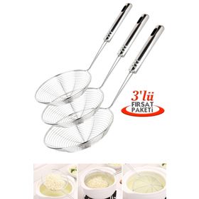 Tilbe Home Çelik Kevgir Süzgeç Patates Sebze Yağ Kızartma Lüx Servis Seti Mutfak Tel Kepçe Kızartma Kevgir Set
