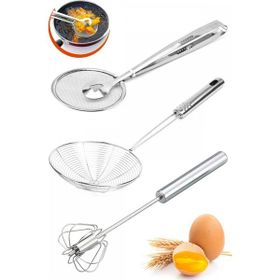 Tilbe Home Kepçe Kevgir Çelik Maşalı Kevgir Süzgeç Kızartma Yağ Süzgeci Çelik Yumurta Çırpıcı Tel Servis Seti