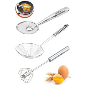 Tilbe Home Kepçe Kevgir Çelik Maşalı Kevgir Süzgeç Kızartma Yağ Süzgeci Çelik Yumurta Çırpıcı Tel Servis Seti