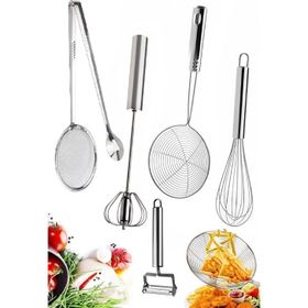 Tilbe Home Kızartma Yağ Maşası Süzgeç Çelik Çırpıcı Mikser Lüx Servis Seti