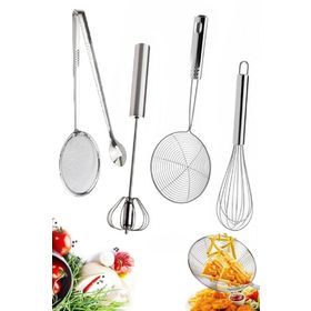Tilbe Home Kızartma Yağ Maşası Süzgeç Çelik Çırpıcı Mikser Lüx Servis Seti