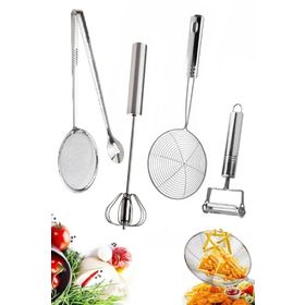 Tilbe Home Kızartma Yağ Maşası Süzgeç Çelik Çırpıcı Mikser Lüx Servis Seti