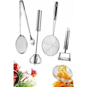 Tilbe Home Kızartma Yağ Maşası Süzgeç Çelik Çırpıcı Mikser Lüx Servis Seti