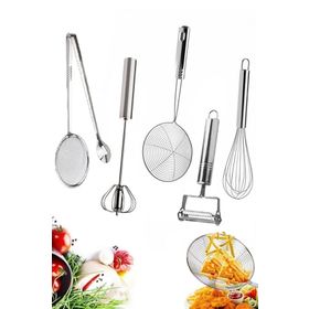Tilbe Home Kızartma Yağ Maşası Süzgeç Çelik Çırpıcı Mikser Lüx Servis Seti
