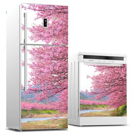 Tilki Dünyası 0035 Pembe Çiçekler Buzdolabı-Bulaşık Makinesi Sticker Set