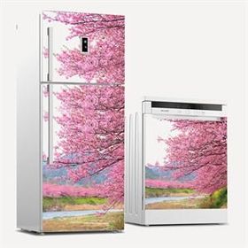 Tilki Dünyası 0035 Pembe Çiçekler Buzdolabı-Bulaşık Makinesi Sticker Set