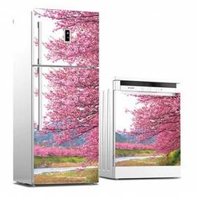 Tilki Dünyası 0035 Pembe Çiçekler Buzdolabı-Bulaşık Makinesi Sticker Set