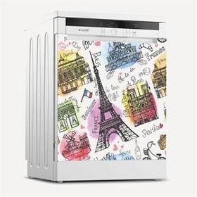 Tilki Dünyası 0060 Paris Desenli Bulaşık Makinesi Kapak Sticker
