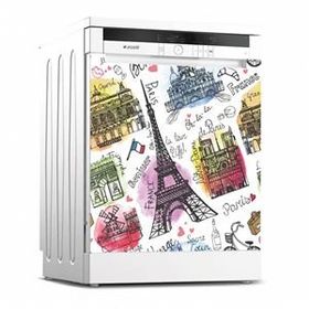 Tilki Dünyası 0060 Paris Desenli Bulaşık Makinesi Kapak Sticker