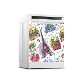 Tilki Dünyası 0060 Paris Desenli Bulaşık Makinesi Kapak Sticker