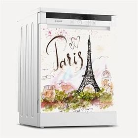 Tilki Dünyası 0061 Paris Desenli Bulaşık Makinesi Kapak Sticker