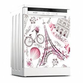 Tilki Dünyası 0064 Paris Desenli Bulaşık Makinesi Kapak Sticker