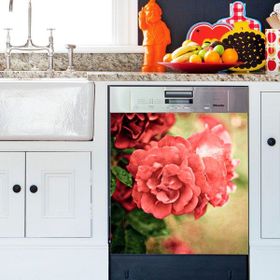 Tilki Dünyası BLSK000040 Açmış Pembe Güller Bulaşık Makinası Kapak Stickerı