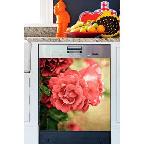 Tilki Dünyası BLSK000040 Açmış Pembe Güller Bulaşık Makinası Kapak Stickerı