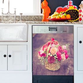 Tilki Dünyası BLSK000051 Sepette Çiçekler Bulaşık Makinası Kapak Stickerı