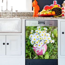 Tilki Dünyası BLSK000055 Vazoda Papatyalar Bulaşık Makinası Kapak Stickerı
