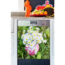 Tilki Dünyası BLSK000055 Vazoda Papatyalar Bulaşık Makinası Kapak Stickerı