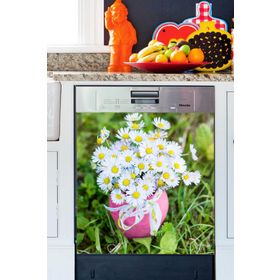 Tilki Dünyası BLSK000055 Vazoda Papatyalar Bulaşık Makinası Kapak Stickerı