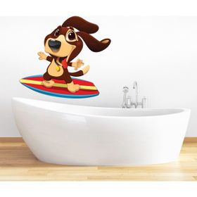 Tilki Dünyası DSKBN00022 Sörf Yapan Köpek Banyo ve Duşakabin Sticker