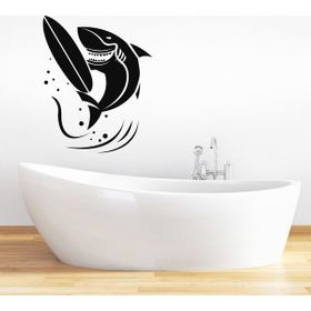 Tilki Dünyası DSKBN00024 Sörfcü Köpek Balığı Duşakabin ve Banyo Sticker