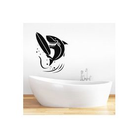 Tilki Dünyası DSKBN00024 Sörfcü Köpek Balığı Duşakabin ve Banyo Sticker