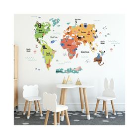 Tilki Dünyası Eğitici Renkli Dünya Haritası Dünya Atlası Çocuk ve Bebek Duvar Sticker